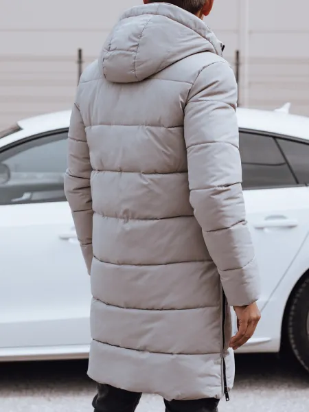 Men's winter long jacket with hood quilted beige Dstreet
