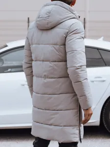 Men's winter long jacket with hood quilted beige Dstreet