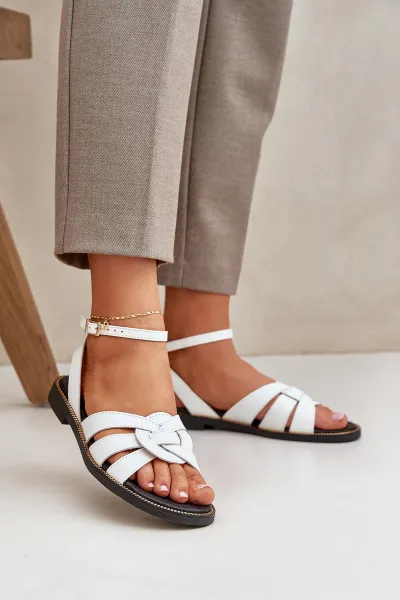 Lewski Shoes Kožené Dámske Sandále Na Plochosom Opätku Biele Zazoo 3688