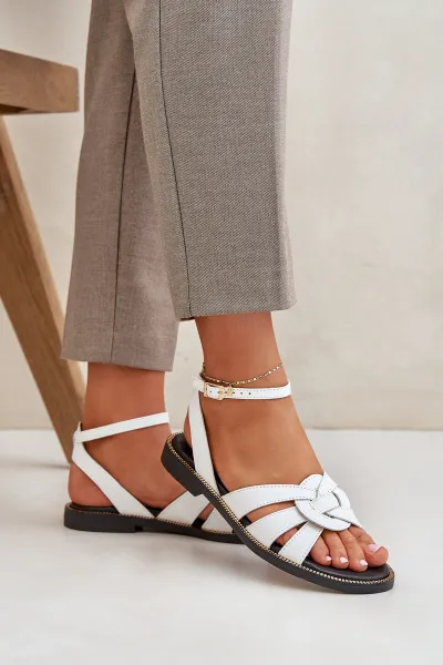 Lewski Shoes Kožené Dámske Sandále Na Plochosom Opätku Biele Zazoo 3688