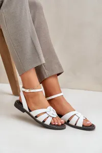 Lewski Shoes Kožené Dámske Sandále Na Plochosom Opätku Biele Zazoo 3688