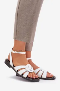 Lewski Shoes Kožené Dámske Sandále Na Plochosom Opätku Biele Zazoo 3688