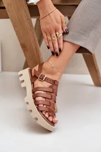 Lewski Shoes Kožené Dámske Sandále Zazoo 3695 Kameň