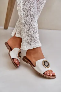 Lewski Shoes Kožené Papuče S Dekoráciou Na Nízkom Opätku Zlaté Ošúchané Lewski