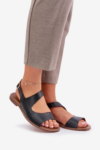 Lewski Shoes Kožené Sandále S Prackou A Embossingom Lewski 3041 Čierne