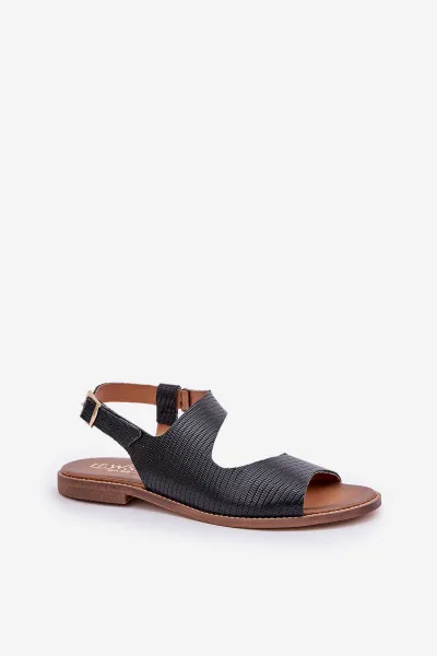 Lewski Shoes Kožené Sandále S Prackou A Embossingom Lewski 3041 Čierne