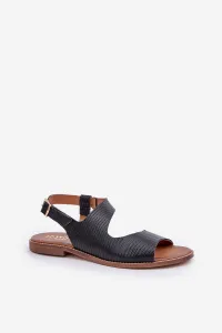 Lewski Shoes Kožené Sandále S Prackou A Embossingom Lewski 3041 Čierne