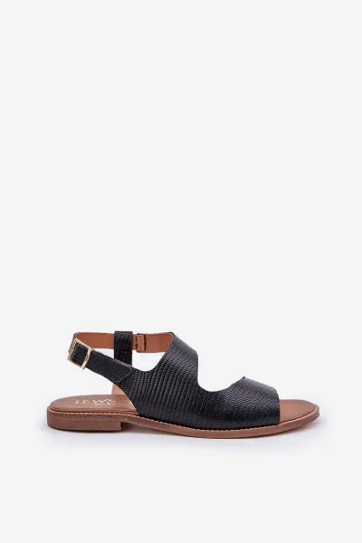 Lewski Shoes Kožené Sandále S Prackou A Embossingom Lewski 3041 Čierne