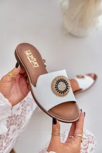 Lewski Shoes Kožené Šľapky S Dekoráciou Na Ploškom Opätku Biele Lewski