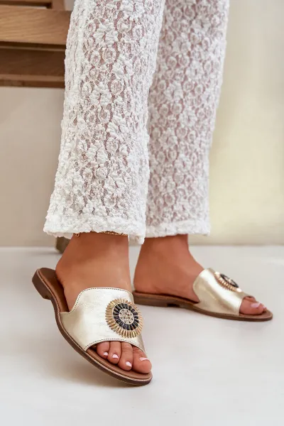 Lewski Shoes Kožené sandále s ozdobou na plochom podpätku Zazoo