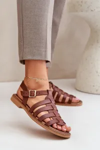 Lewski Shoes Kožené sandále na plochom podpätku hnedé Zazoo 3686