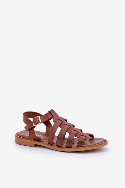 Lewski Shoes Kožené sandále na plochom podpätku hnedé Zazoo 3686