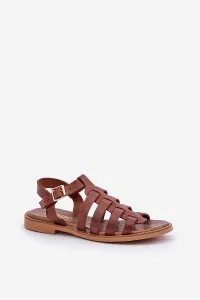 Lewski Shoes Kožené sandále na plochom podpätku hnedé Zazoo 3686