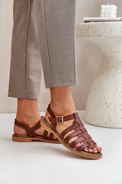 Lewski Shoes Kožené sandále na plochom podpätku hnedé Zazoo 3686