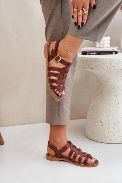 Lewski Shoes Kožené sandále na plochom podpätku hnedé Zazoo 3686