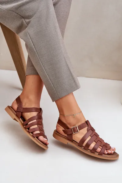 Lewski Shoes Kožené sandále na plochom podpätku hnedé Zazoo 3686