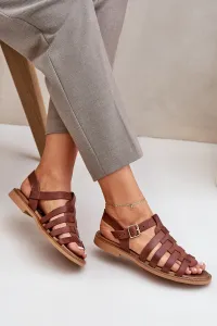 Lewski Shoes Kožené sandále na plochom podpätku hnedé Zazoo 3686