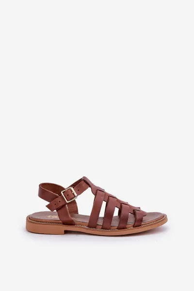 Lewski Shoes Kožené sandále na plochom podpätku hnedé Zazoo 3686