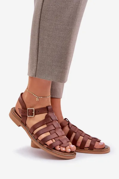 Lewski Shoes Kožené sandále na plochom podpätku hnedé Zazoo 3686