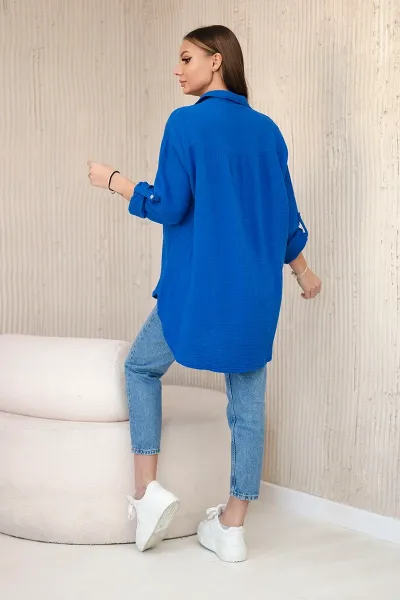 Kesi Włoski Bavlnená mušelínová košeľa oversize nevädza modrá