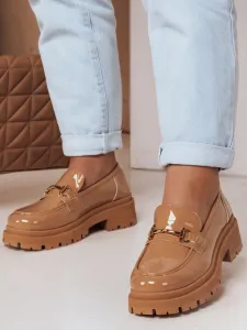 Dámske lakované mokasíny ELEGANCI khaki