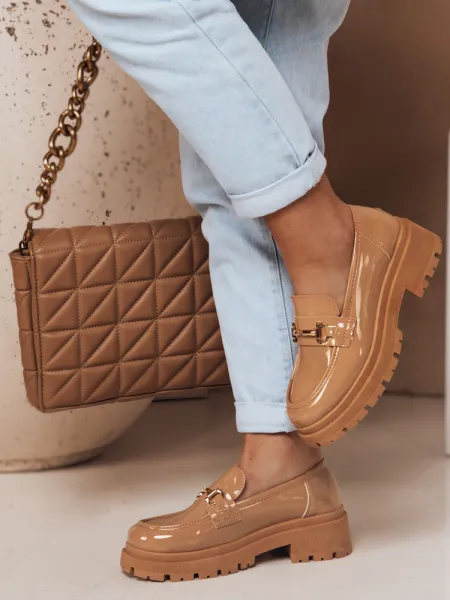 Dámske lakované mokasíny ELEGANCI khaki