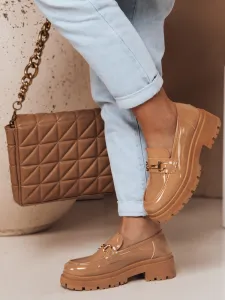 Dámske lakované mokasíny ELEGANCI khaki