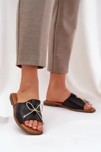 PS1 Sandal Na Plochéj Podošve S Ozdobnou Mašľou Čierne Deonelis