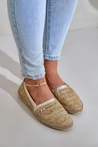 Elegantné Kožené Espadrilky S Pletením Béžovo-Zlaté Zazoo 10178