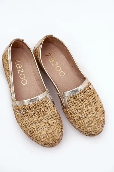 Elegantné Kožené Espadrilky S Pletením Béžovo-Zlaté Zazoo 10178