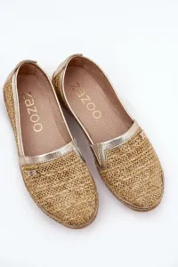Elegantné Kožené Espadrilky S Pletením Béžovo-Zlaté Zazoo 10178
