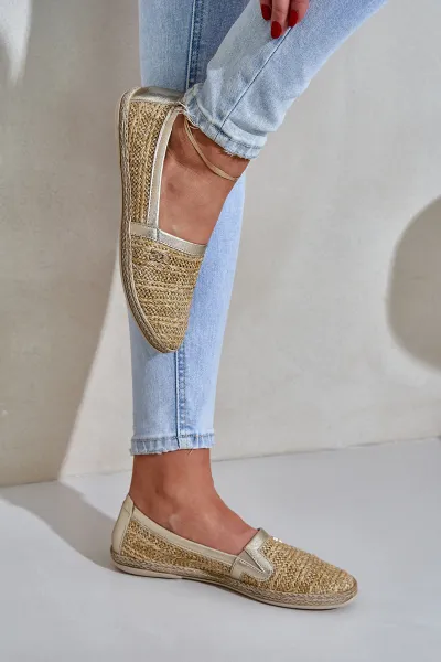 Elegantné Kožené Espadrilky S Pletením Béžovo-Zlaté Zazoo 10178