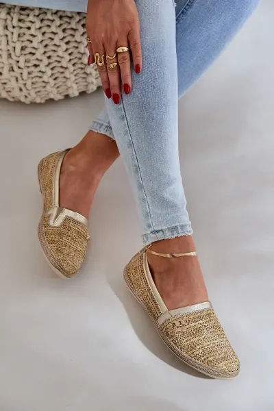 Elegantné Kožené Espadrilky S Pletením Béžovo-Zlaté Zazoo 10178