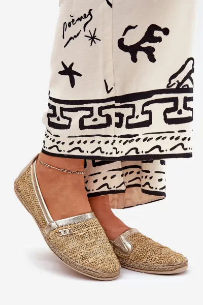 Elegantné Kožené Espadrilky S Pletením Béžovo-Zlaté Zazoo 10178