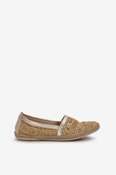 Elegantné Kožené Espadrilky S Pletením Béžovo-Zlaté Zazoo 10178