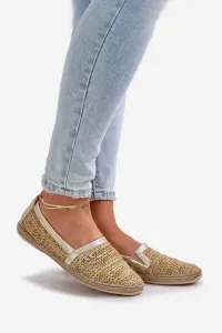 Elegantné Kožené Espadrilky S Pletením Béžovo-Zlaté Zazoo 10178