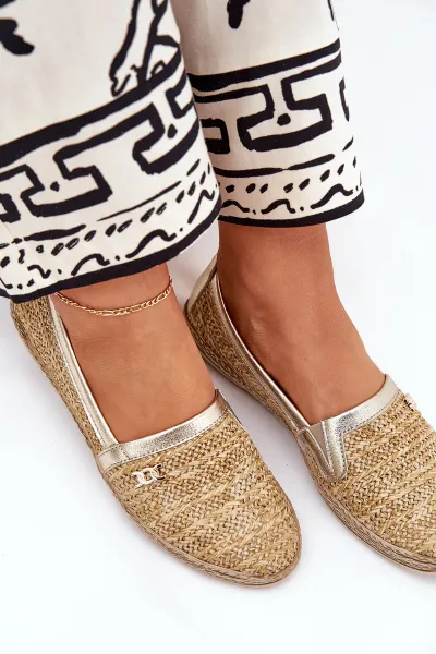 Elegantné Kožené Espadrilky S Pletením Béžovo-Zlaté Zazoo 10178
