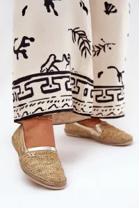 Elegantné Kožené Espadrilky S Pletením Béžovo-Zlaté Zazoo 10178