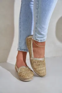 Elegantné Kožené Espadrilky S Pletením Béžovo-Zlaté Zazoo 10178