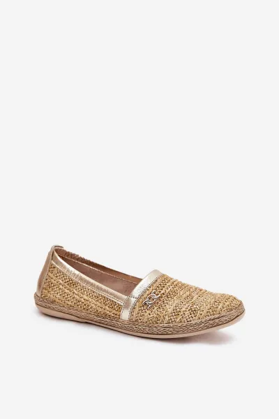 Elegantné Kožené Espadrilky S Pletením Béžovo-Zlaté Zazoo 10178