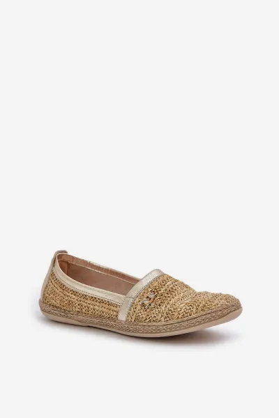 Elegantné Kožené Espadrilky S Pletením Béžovo-Zlaté Zazoo 10178