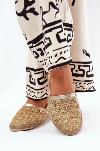 Elegantné Kožené Espadrilky S Pletením Béžovo-Zlaté Zazoo 10178