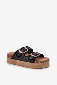 PE1 Sandal s Pletením A Sponami Na Masívnej Platforme Čierne Aralissea