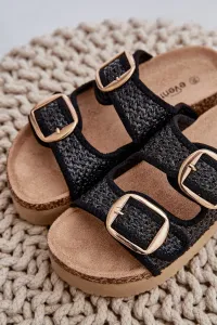 PE1 Sandal s Pletením A Sponami Na Masívnej Platforme Čierne Aralissea
