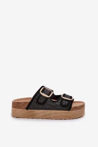 PE1 Sandal s Pletením A Sponami Na Masívnej Platforme Čierne Aralissea