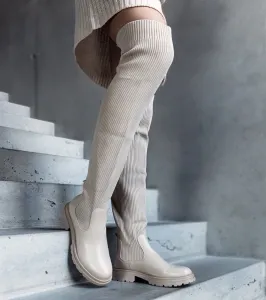 Gemre Bežové dlhé čižmy s elastickým zvrškom Daryla.