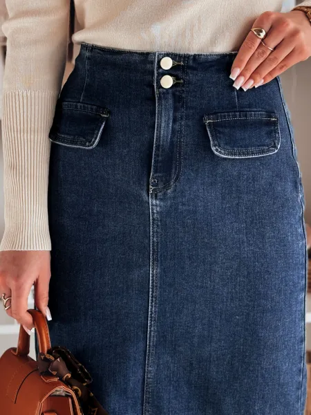 Dámska rifľová midi sukňa s rozparkom