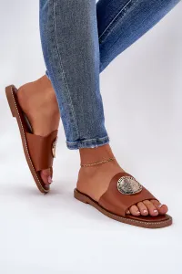 Boto Eko Kožené Papuče Na Plochom Opätku S Ozdobou Camel Tatereia