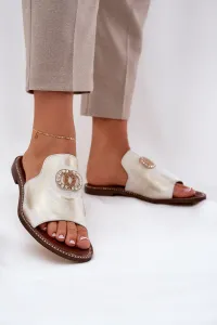 Elegantné Dámske Kožené Pantofle S Dekoráciou Zazoo 3008 Zlatý Opraný