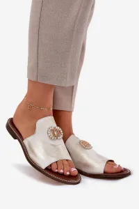 Elegantné Dámske Kožené Pantofle S Dekoráciou Zazoo 3008 Zlatý Opraný